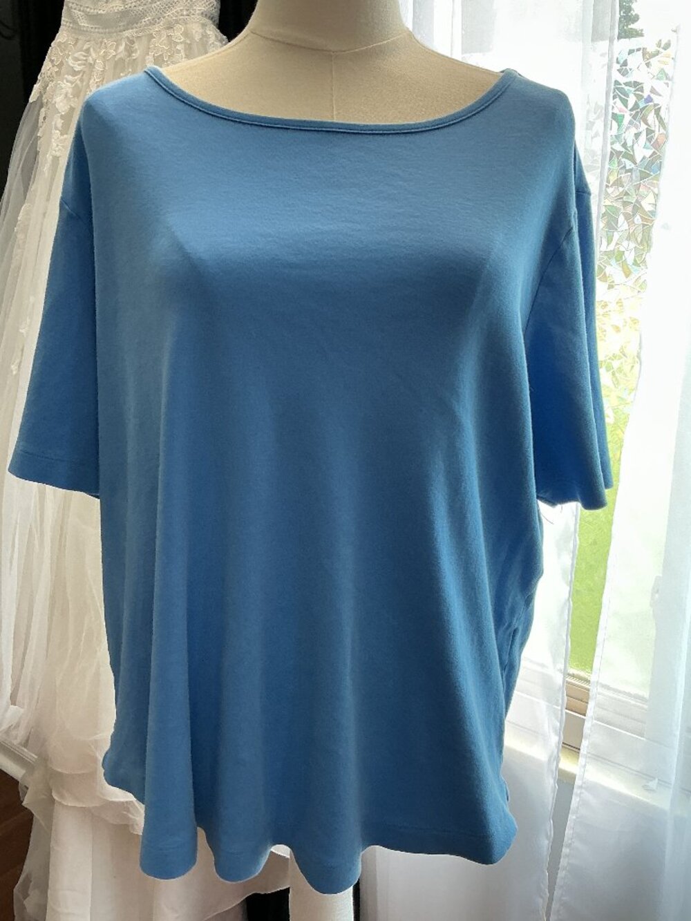 Koret Blue Pima Cotton Boat Neck Top Women’s 1X Relaxed Short Sleeve